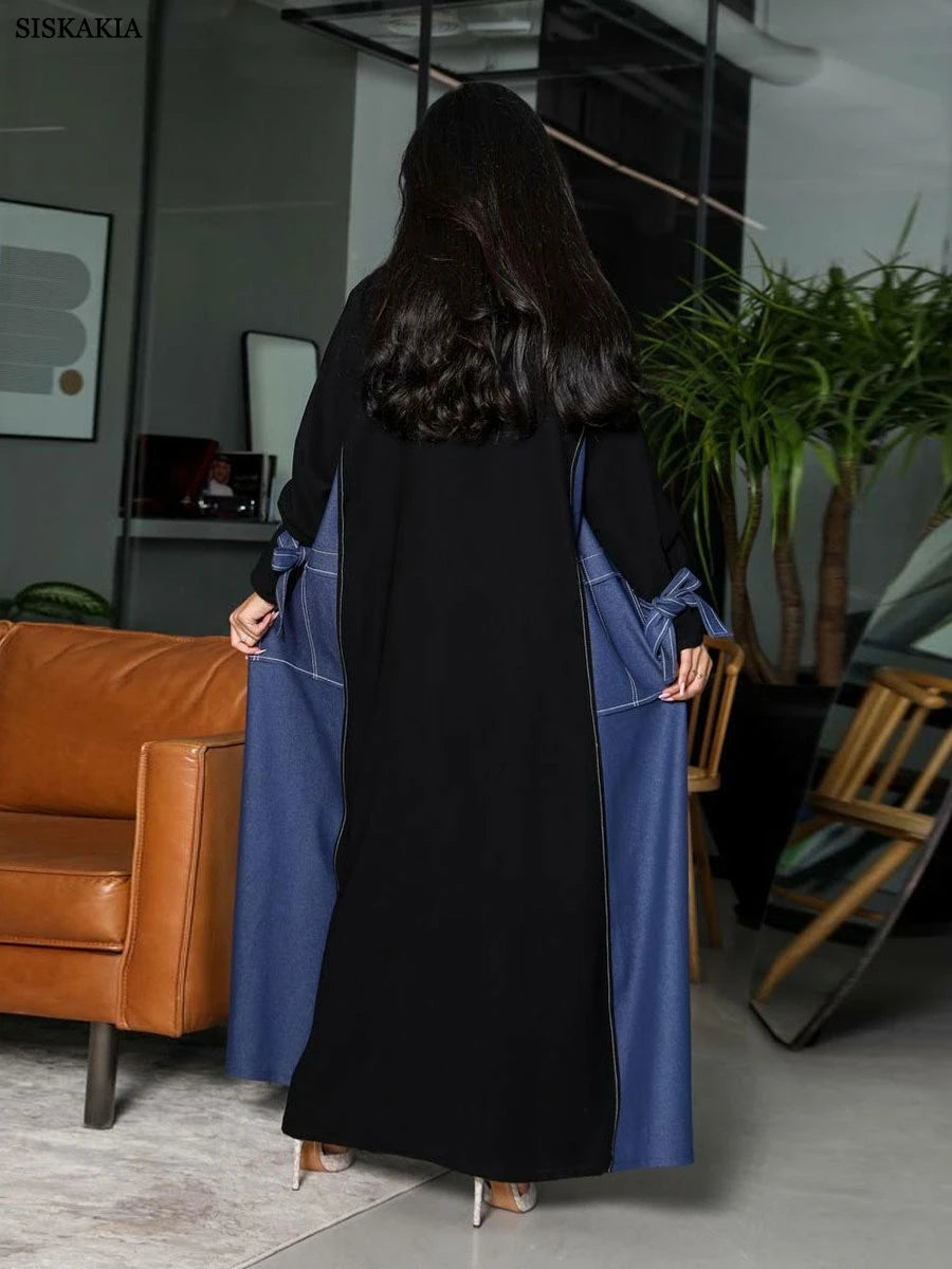 عباية دنيم مرقعة بأكمام مجمعة